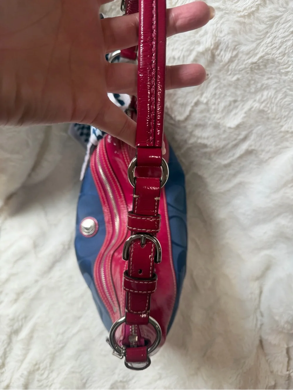 Rare! Y2K Coach Navy Signature Hobo with Pink Leather Trim